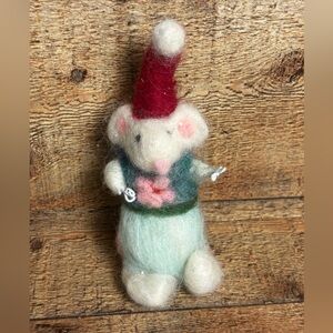 Vintage Cute Needle Felted Mouse - Christmas W/sweater and Santa Hat, Wire Hands